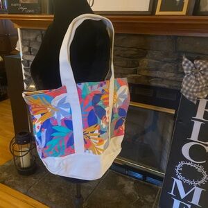 J. Crew Factory Multicolor Canvas Palm Leaf Tote